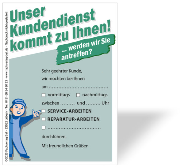 Servicekarte Ankündigung